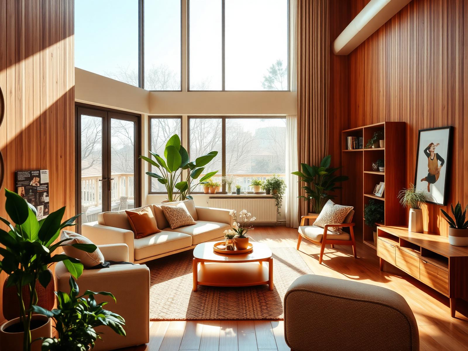 Warm sunlit modern apartment